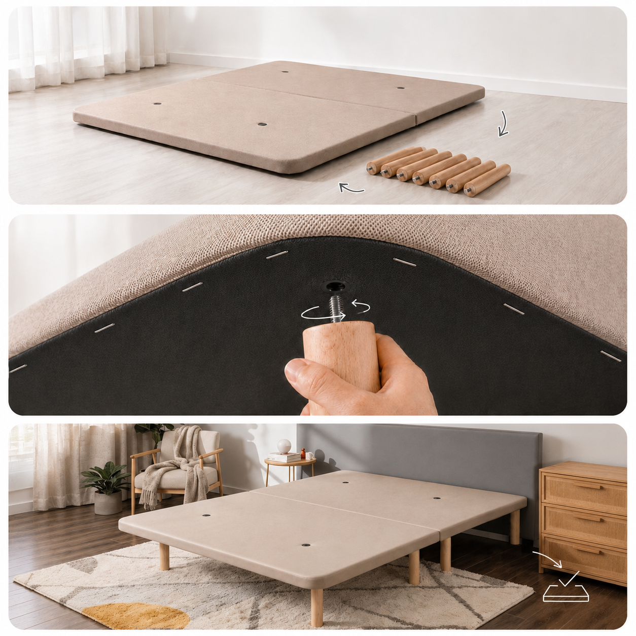 Base Tapizada Partida 3D Beige | Dormideo